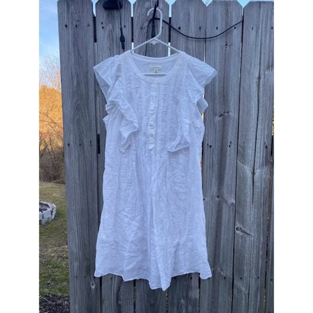 Max Studio White Ruffle Sleeve Eyelet Cotton Blend Shift Dress A902E60A Womens L - Picture 6 of 6